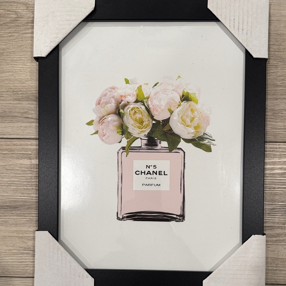 CHANEL Floral Perfume Art in Black Frame